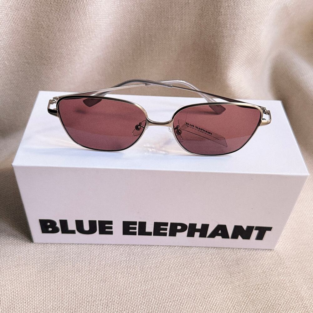 Discontinued Blue Elephant Demia Brick Tinted Sunglasses, Silver Frames, Korea